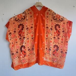 Urban Outfitters Burnout Velvet Kimono Shawl Orange Floral Paisley Womens